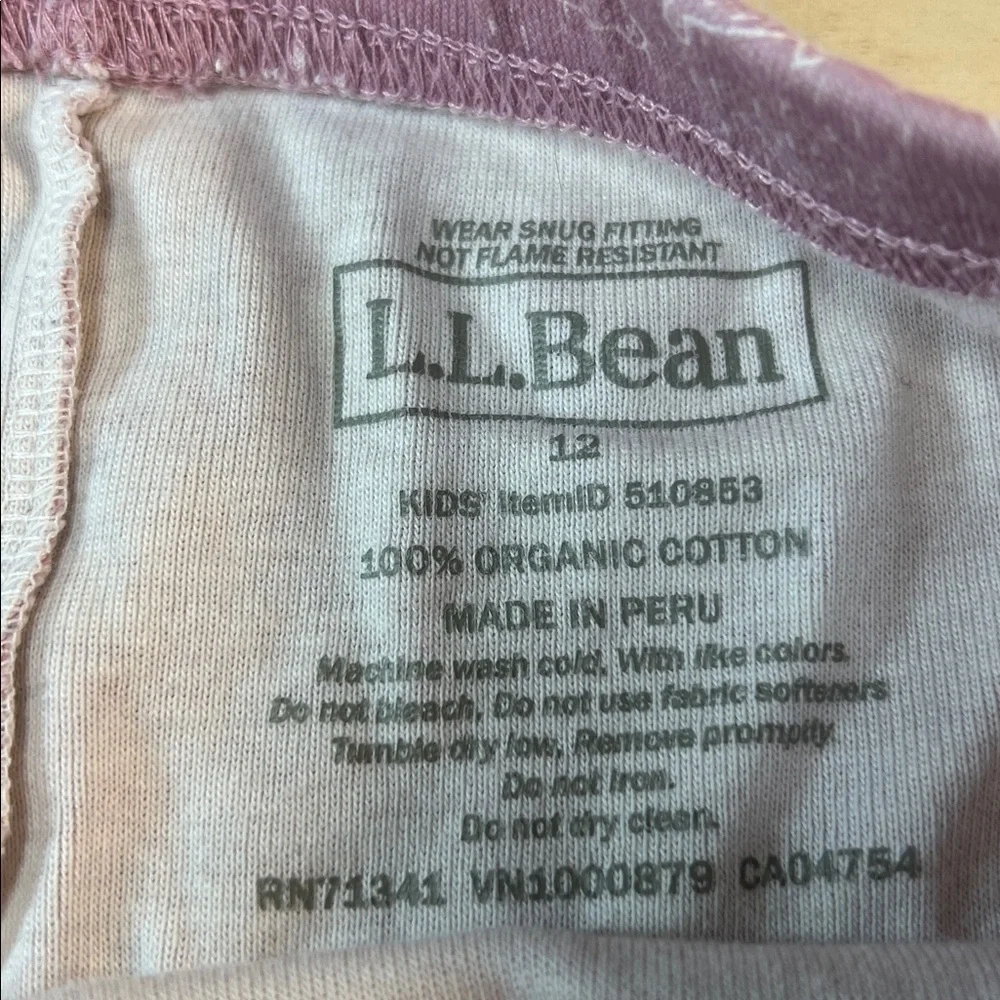 L.L. Bean Kids Pajama Set in Soft Pink Sz 12